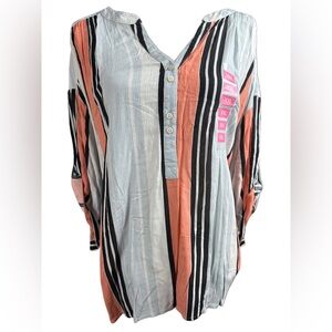 NWT Nine West Jeans Stripe Gisella High Low 3/4 Sleeve Blouse Shirt Plus XXL